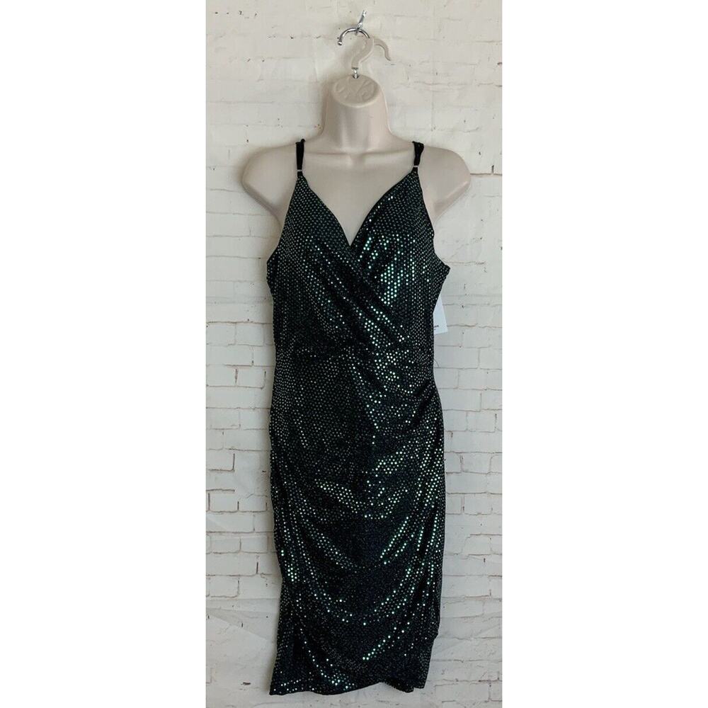 Grace Karin Green Shimmer Spaghetti Strap Deep V Bodycon Dress Size‎ S